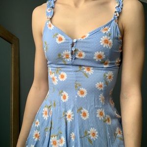 Light Blue Dress - Backless - Floral